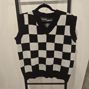 Black and White Checkered Men's Sweater Vest